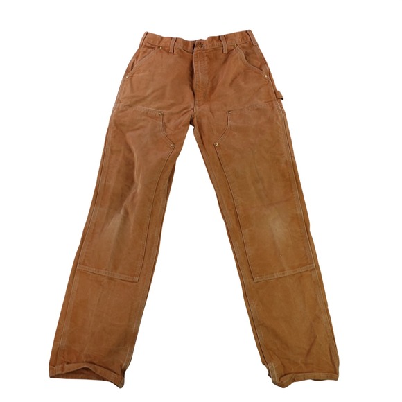 Carhartt B01-BRN Mens 33x34 Double Front Duck Canvas Logger Work Pants Brown USA